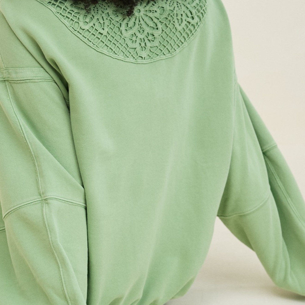 Aerie Keep It Light Green Sweater with Lace Detail